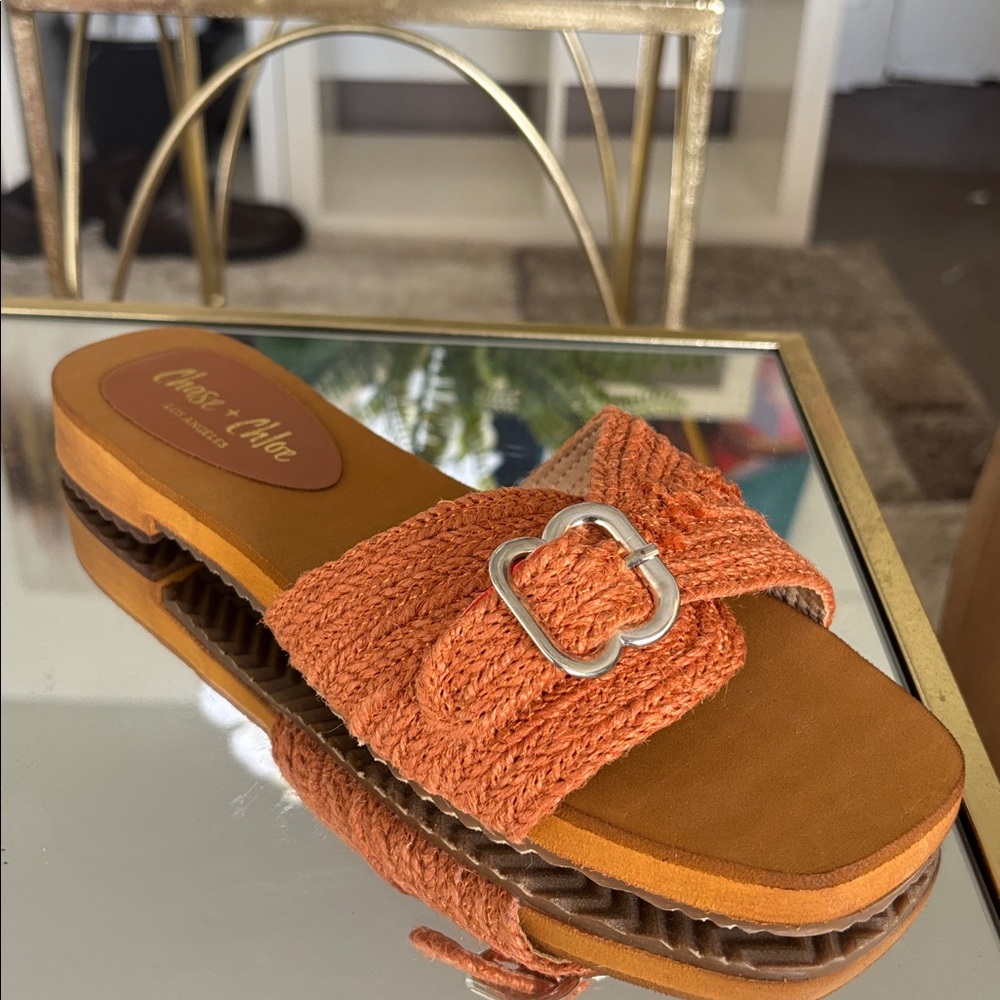 Orange Woven Slide Sandals with Buckle